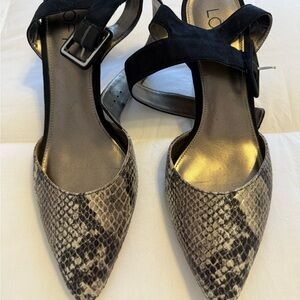 LOFT Black and Gray Snakeskin Heels